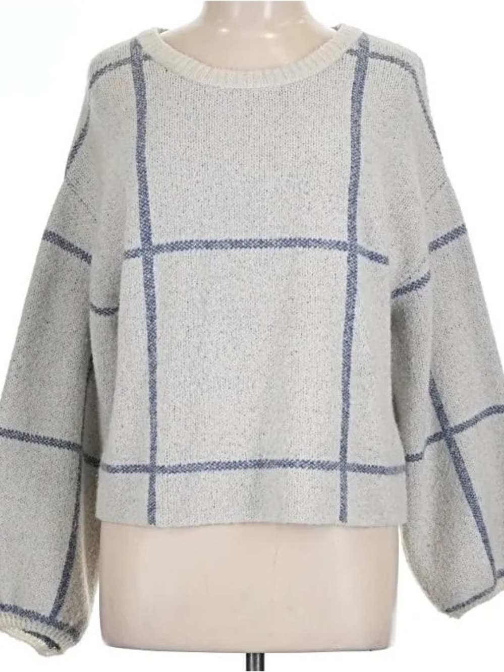 Windowpane Crewneck Sweater in Light Gray